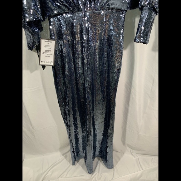 NWT $395 Aidan‎ Mattox Long-Sleeve Draped Sequin Gown Silver [ SZ 0 ] #E924 - Picture 10 of 12
